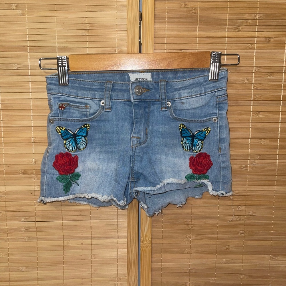 Hudson cut off denim shorts embroidered rose butterfly girls size 10